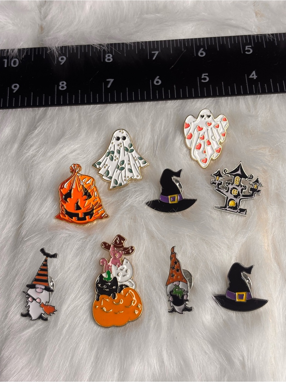 9 Pc Halloween Enamel Pin Set Ghost Witch Pumpkin Gnome Haunted House